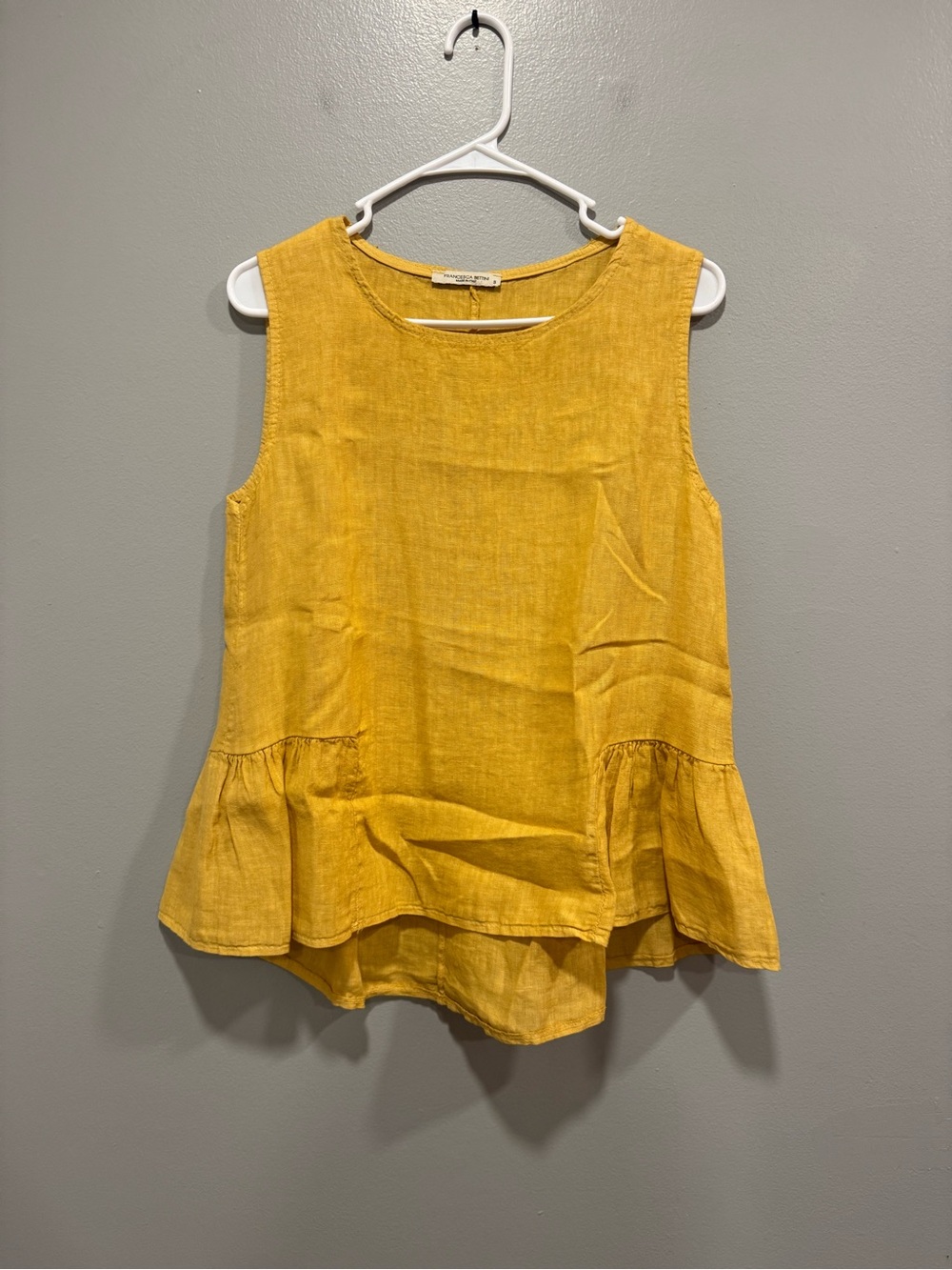 Francesca Bettina Made In Italy Linen Top In Mustard Yellow Size Small